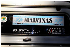 Sticker on a private vehicle referring to the Islas Malvinas (Shetland Islands).  It says, "A 25 a?el mismo sentimiento: Fueron, son y ser?Argentinas!!!" Translation: "For 25 years the same sentiment: They were, are and will be Argentina!"