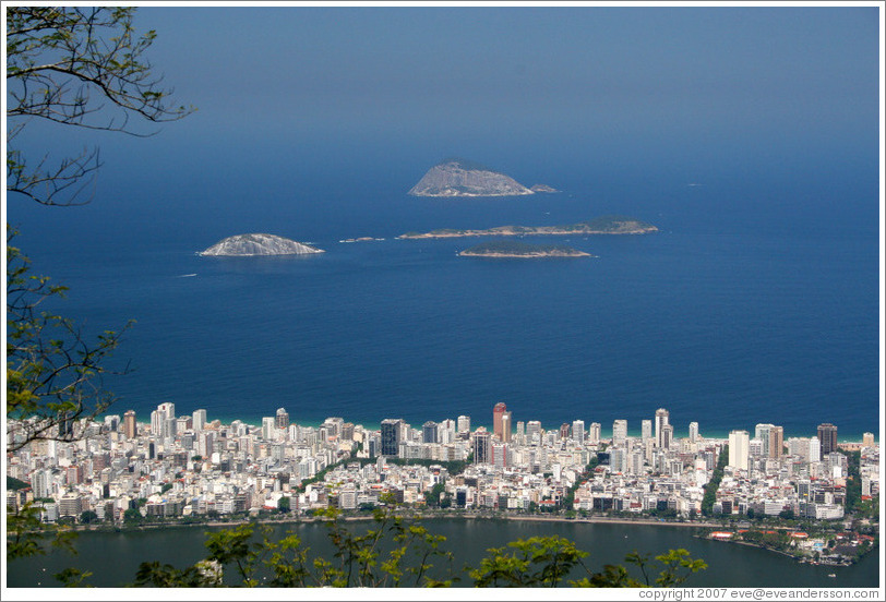 Ipanema and islands viewed from the top of Corcovado Mountain.