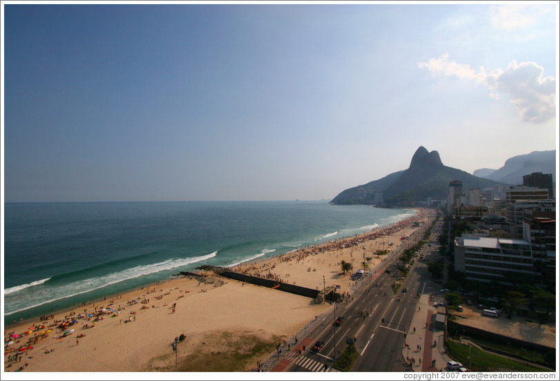 Ipanema and Leblon beaches, with Dois Irm&atilde;os at the far end.