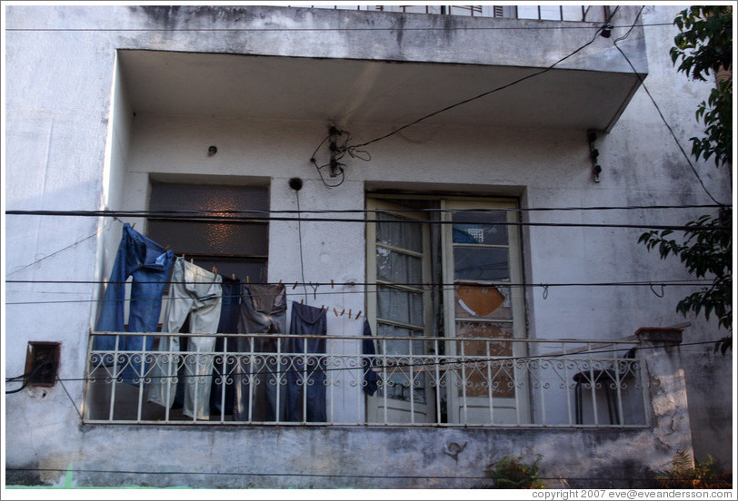 Clothes drying on balcony of S&atilde;o Paulo apartment.