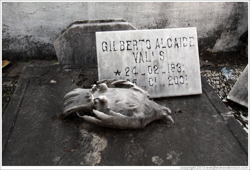 Sculpture of a dead bird on top of a tomb.  Cemit?o S?Paulo.