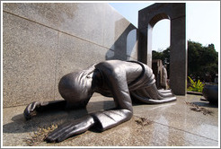 Prostrate Jesus sculpture on a tomb.  Cemit?o S?Paulo.