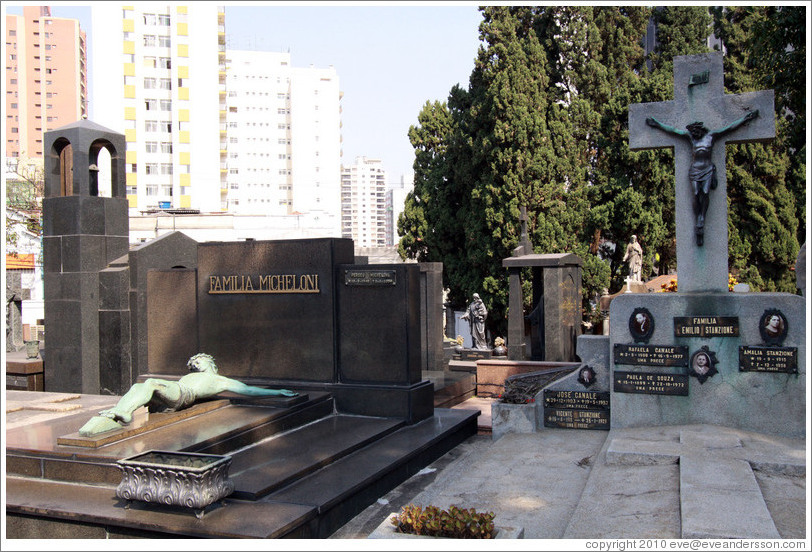 Tombs with Jesus sculptures.  Cemit?o S?Paulo.