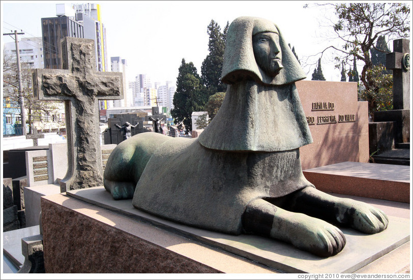 Tomb with sphinx sculpture.  Cemit?o S?Paulo.