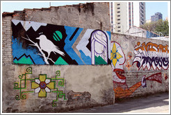 Graffiti: bird, moon, woman, flower.  Av. Quarto Centen?o at Rua Leiria.