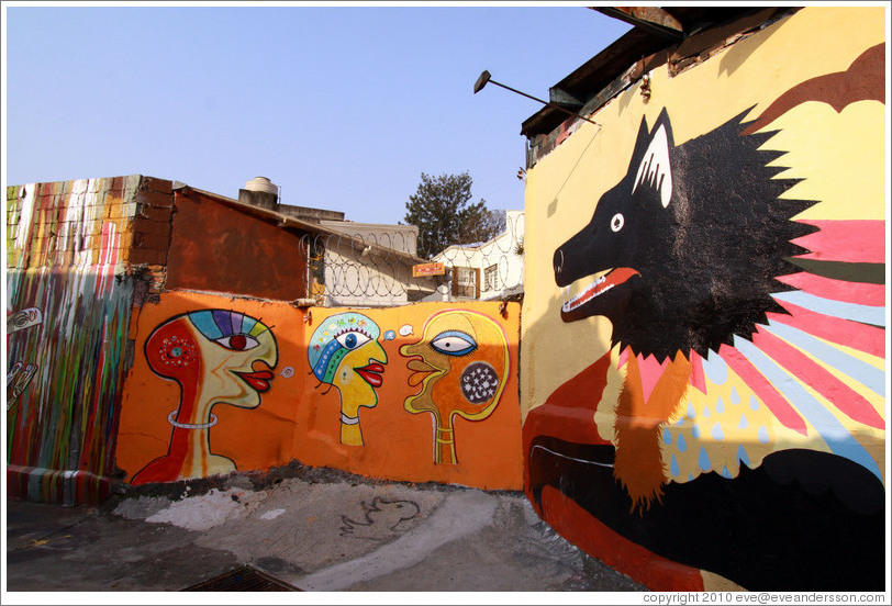 Graffiti: black dog and three heads.  Villa Magdalenda neighborhood.  Alley between Rua Padre Jo?Gon?ves and Rua Belmiro Braga.