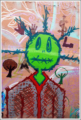 Graffiti: frazzled green alien.  Villa Magdalenda neighborhood.  Alley between Rua Padre Jo?Gon?ves and Rua Belmiro Braga.