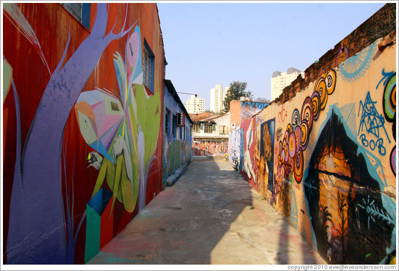 Villa Magdalena neighborhood.  Graffiti-filled alley between Rua Padre Jo?Gon?ves and Rua Belmiro Braga.