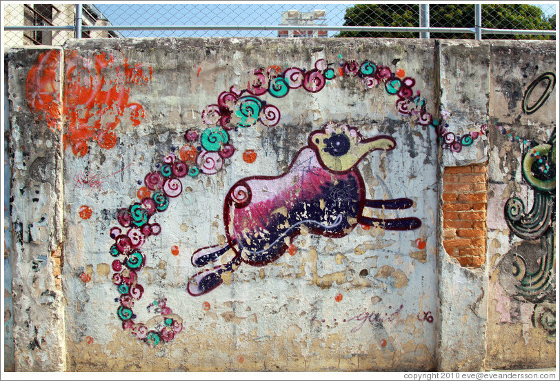 Graffiti: leaping sheep.  Villa Magdalenda neighborhood.  Rua Ant? Bicudo near Rua Benjamin Egas.