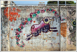 Graffiti: leaping sheep.  Villa Magdalenda neighborhood.  Rua Ant? Bicudo near Rua Benjamin Egas.