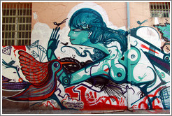 Graffiti: woman and birds.  Villa Magdalenda neighborhood.  Rua Joaquim Antunes at Rua Artur de Azevedo.