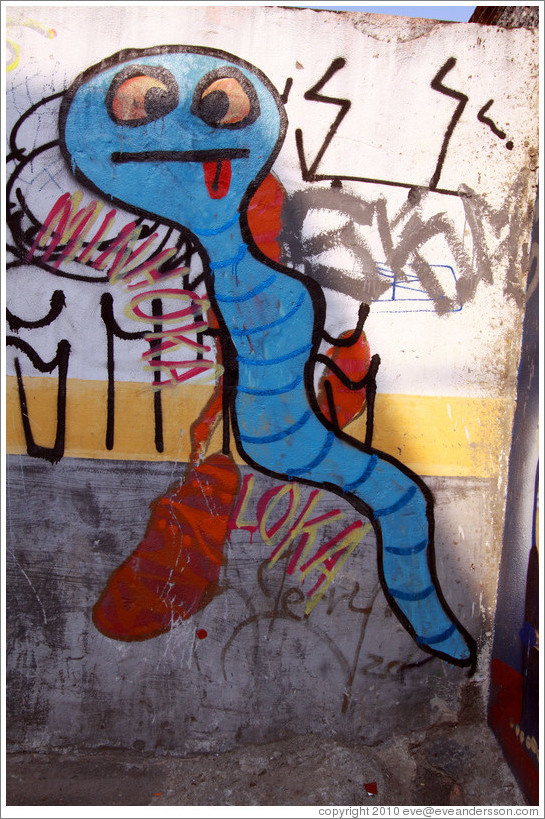 Graffiti: blue sperm.  Villa Magdalenda neighborhood.  Rua Padre Jo?Gon?ves near Rua Fradique Coutinho.