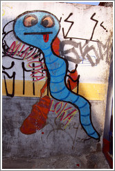 Graffiti: blue sperm.  Villa Magdalenda neighborhood.  Rua Padre Jo?Gon?ves near Rua Fradique Coutinho.