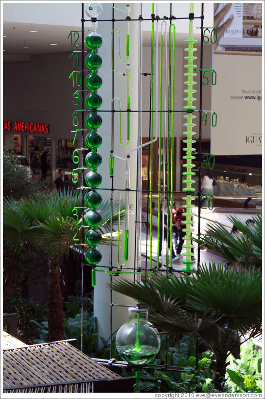 Display with green liquid and numbers.  Shopping Center Iguatemi.