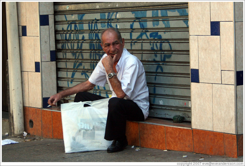 Man smoking in Liberdade, a Japanese district in S&atilde;o Paulo.