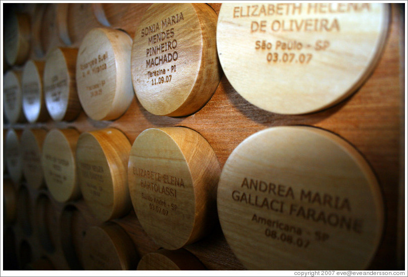 Plaques commemorating "consultant" (salesperson) visits to the headquarters of Natura, Brazil's largest cosmetics company.