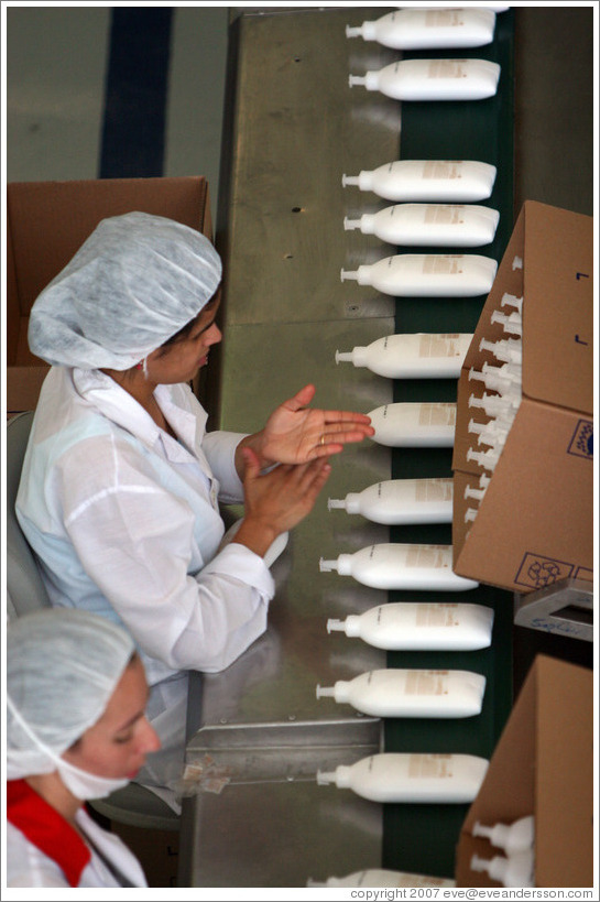 Factory workers.  Headquarters of Natura, Brazil's largest cosmetics company.