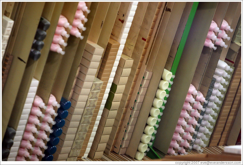 Stacks of products.  Headquarters of Natura, Brazil's largest cosmetics company.