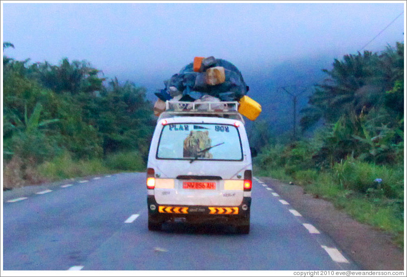 Bus loaded with cargo on Route N5.