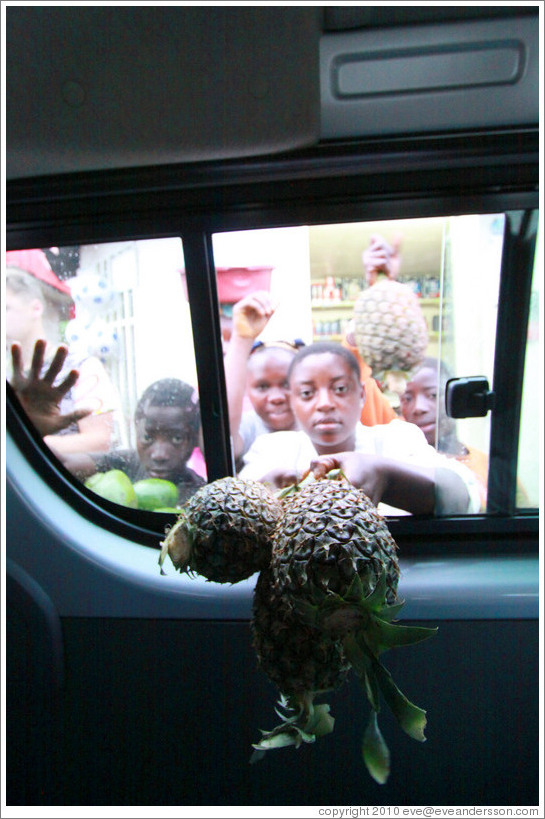 Vendors proffering pineapples on Route N5.