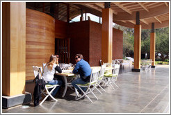 Picnic tables outside tasting room.  Emiliana Vineyards.