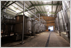 Steel tanks.  The shorter ones on the left are used for pinot noir grapes.  Veramonte Winery.