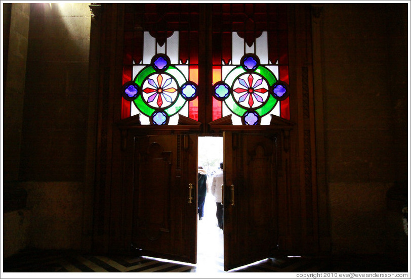 Door with stained glass windows above, Cathedral Metropolitana, Plaza de Armas.