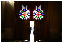 Door with stained glass windows above, Cathedral Metropolitana, Plaza de Armas.