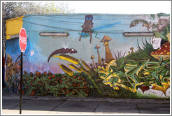Graffiti: mushrooms, fireflies, and creatures.  Dardignac at Pur?ma, Bellavista neighborhood.