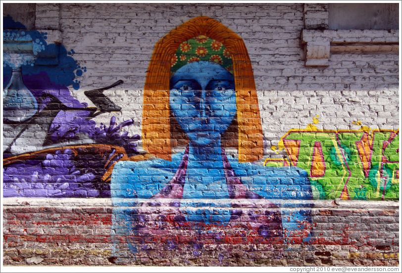 Graffiti: blue woman.  P?Nono at Antonia L? de Bello, Bellavista neighborhood.