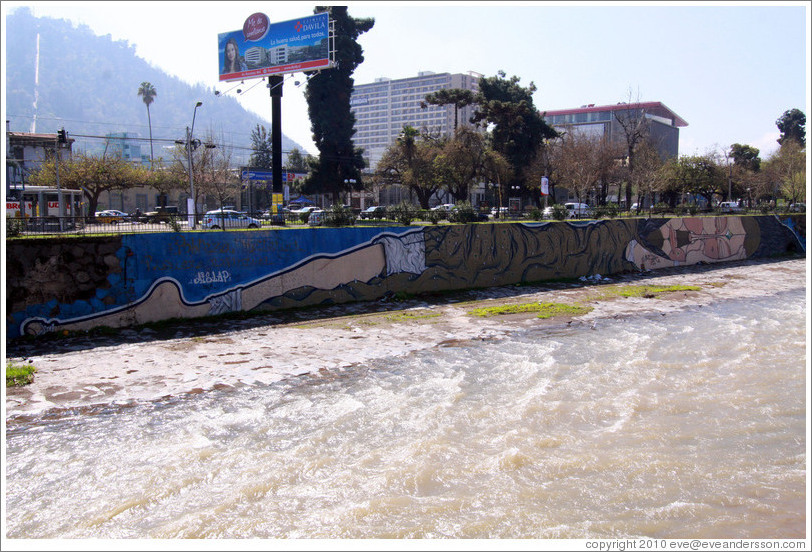 Graffiti: Jesus sleeping.  Mapocho River.