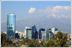 Providencia neighborhood, viewed from Mirador Mapulemu on Cerro San Crist?.  The largest skycraper is the Titanium La Portada tower.