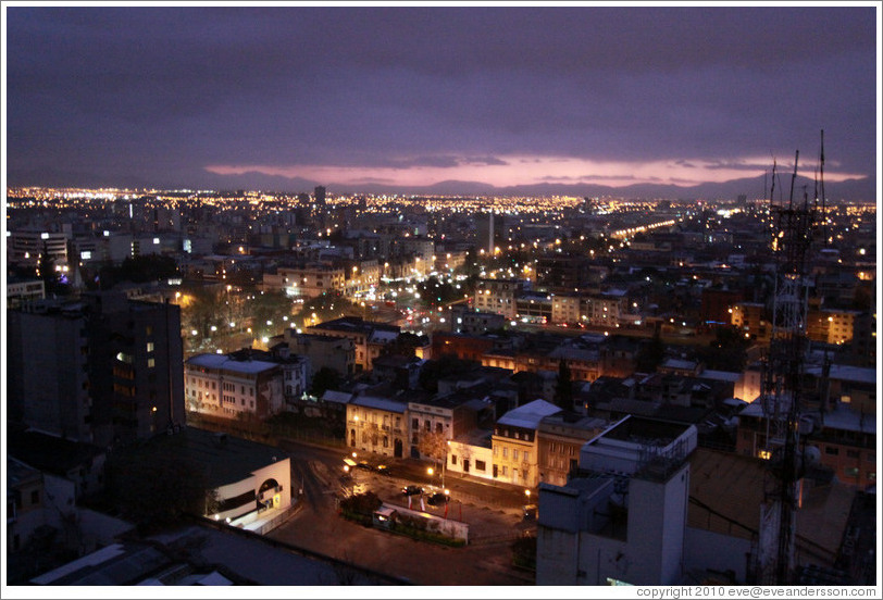 View of Santiago at dusk from the RQ Santiago Suites hotel.