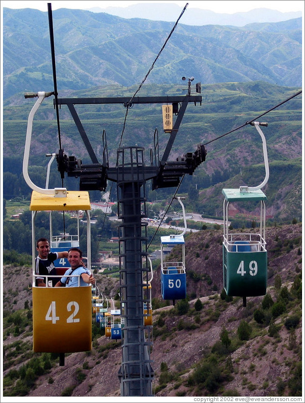 Andrea and friend.  Ropeway leading from Great Wall of China at Simatai.