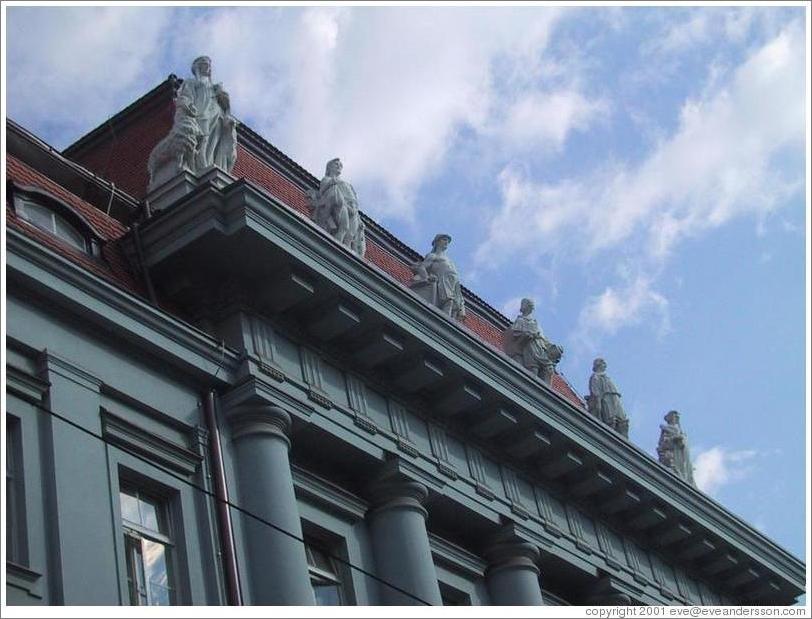 Building with statues in downtown Zagreb.