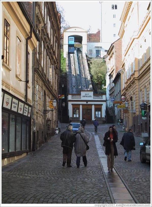 Escalator for those too lazy to walk up the hill, downtown Zagreb.