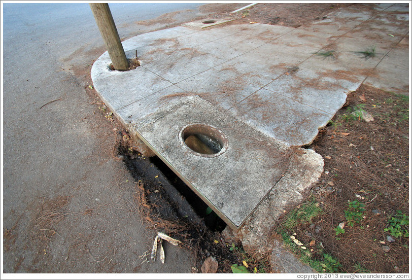 Hole in the sidewalk.