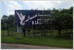 Billboard on Avenida de la Independencia saying: "Preferimos aferrarnos a la esperanza" ("We prefer to cling to hope").