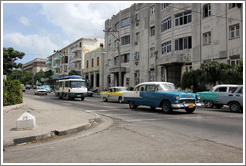 Blue and white car, corner of 25th Street and L Street.