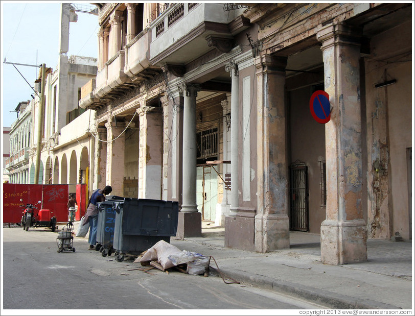 Man looking in a dumpster, Calle Padre Varela (Belonscoain).