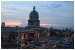 El Capitolio at dusk, seen from the rooftop of Hotel Saratoga.