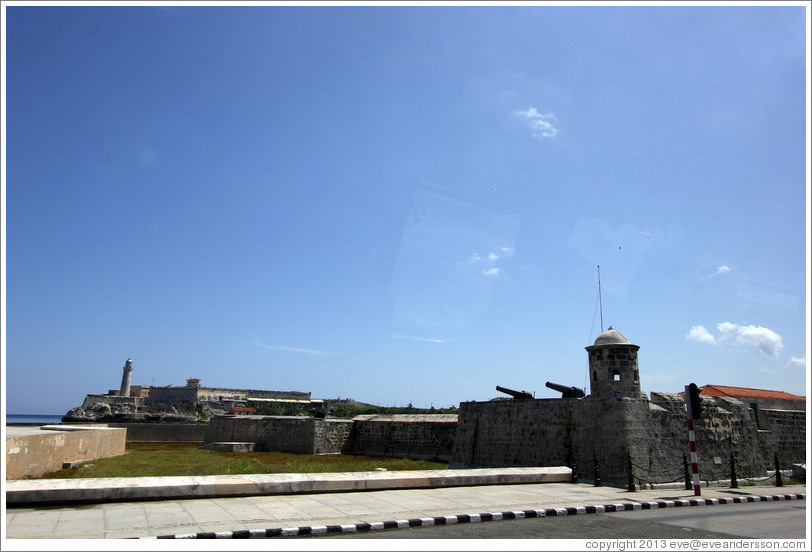 Two fortresses: Morro Castle (Castillo de los Tres Reyes del Morro) and Fort San Salvador (Castillo De San Salvador De La Punta).
