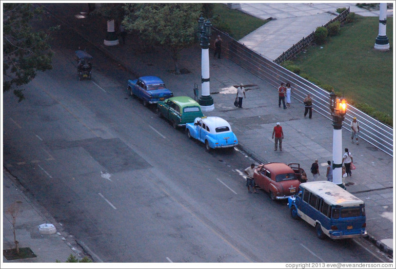 Cars parked in front of Parque Central (Central Park), viewed from the roof Hotel Saratoga.