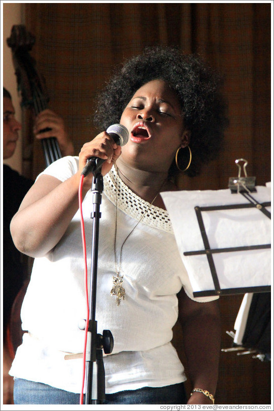 Singer Dayme Arocena Uribarri, performing at a private home in Miramar.