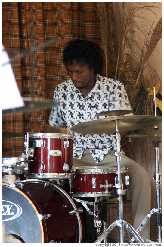 Drummer Julio Cesar, performing at a private home in Miramar.