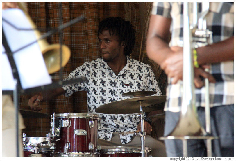 Drummer Julio Cesar, performing at a private home in Miramar.