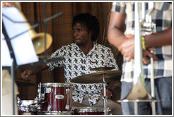 Drummer Julio Cesar, performing at a private home in Miramar.