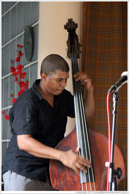 Double bassist Omar Gonzales, performing at a private home in Miramar.