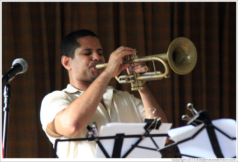 Trumpet player Yasek Manzano Silva, performing at a private home in Miramar.