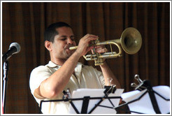 Trumpet player Yasek Manzano Silva, performing at a private home in Miramar.